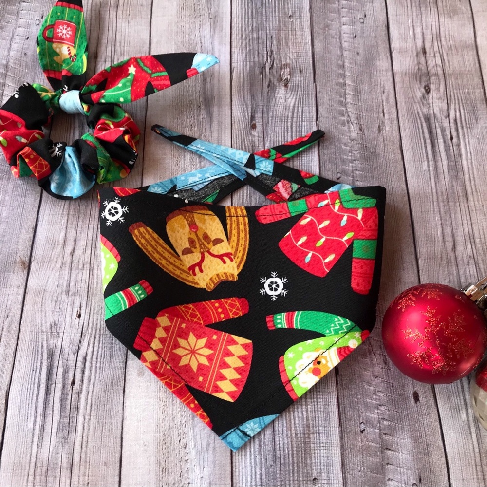 Ugly Sweaters Dog Bandana with Scrunchies,UrbanPet